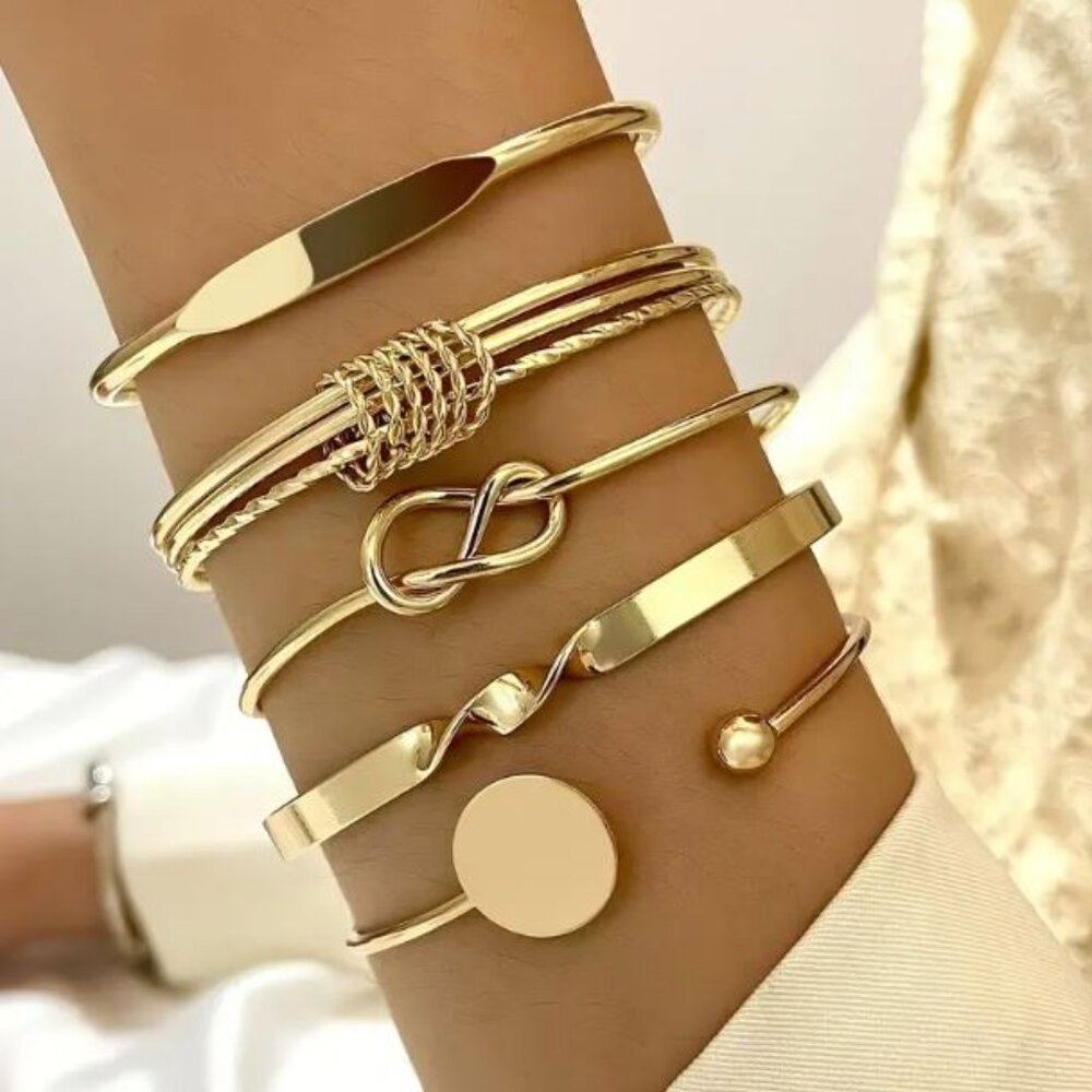 NEW Set of Five Gold Bangle and Cuff Bracelets